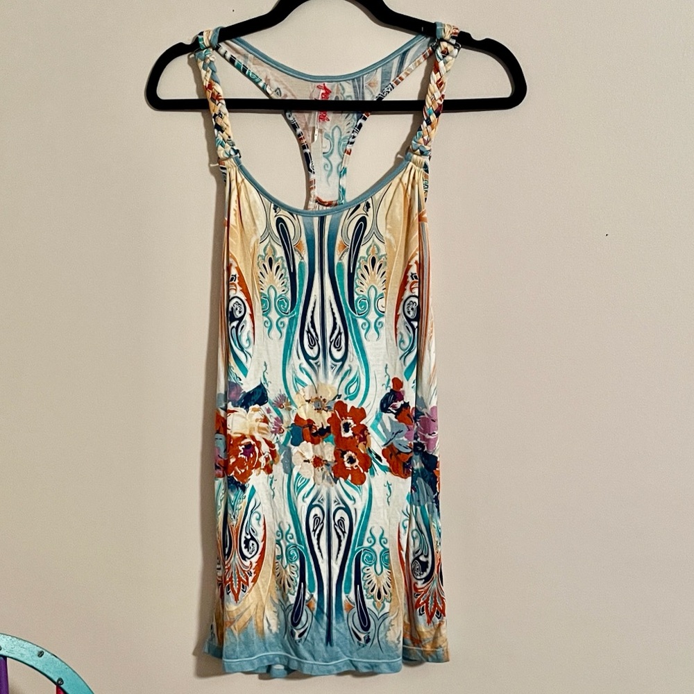 Free People Paisley Floral Racer Back Braided Straps Boho Tank Boho Sz S
